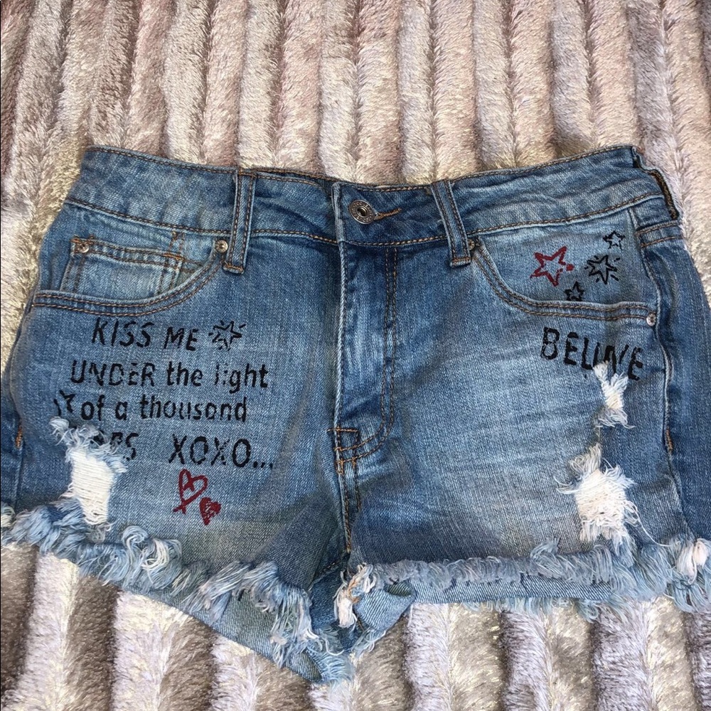 graphic blue jean shorts